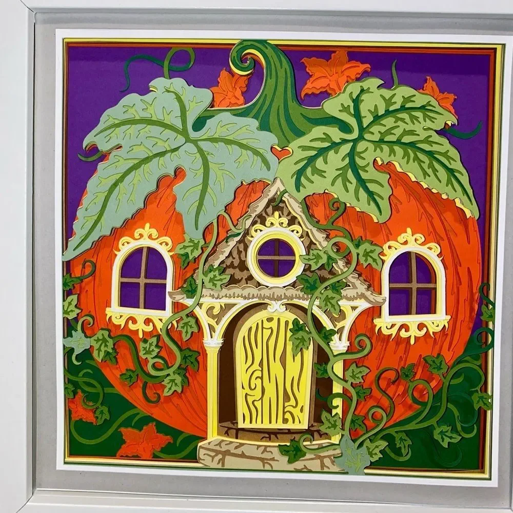 3D Halloween Pumpkin Fantasy House Shadowbox